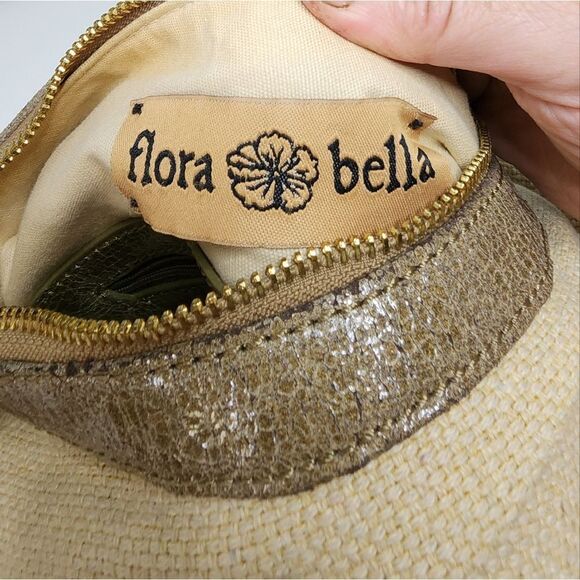 Flora Bella Satchel Large Bag Beige Canvas Zip Closure Purse - Picture 6 of 6